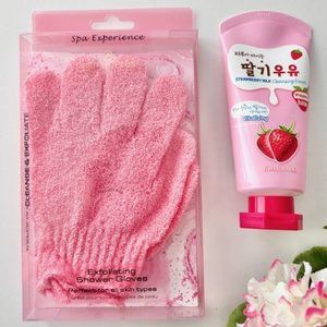 Kwailnara Strawberry Milk Cleansing Foam & Exfoliating Gloves Bundle